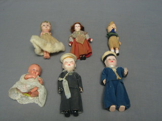 2 celluloid sailor boy dolls and 4 other celluloid dolls