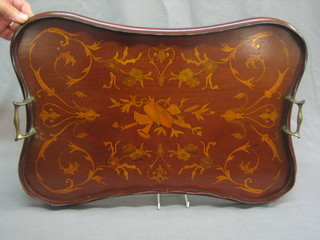 An Edwardian inlaid mahogany kidney shaped tea tray 22"