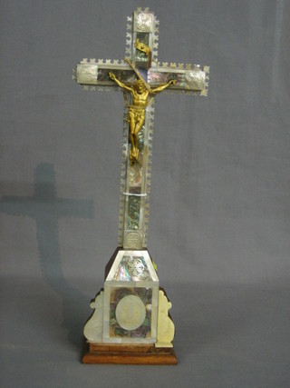 An olive wood and mother of pearl crucifix 15"
