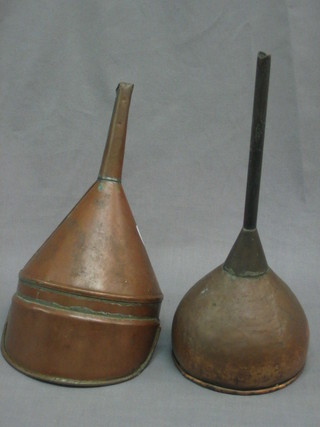 2 old copper wine or beer funnels