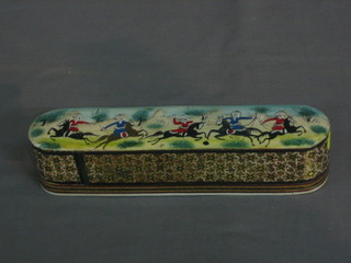 A 20th Century Moorish style pencil case decorated scenes of mounted warriors