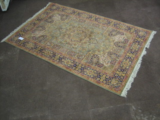 A contemporary green ground and floral pattern Belgian cotton rug 68" x 48"