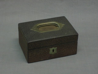 A rectangular Victorian leather jewellery box with hinged lid 6"