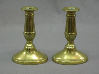 A pair of 19th Century brass stub shaped candlesticks 6"