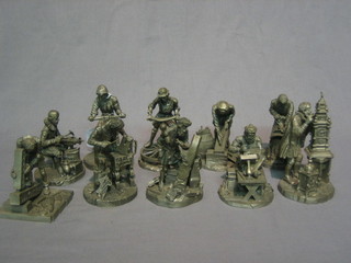 10 various Franklin Mint pewter figures of 17th/18th Century craftsman 5"