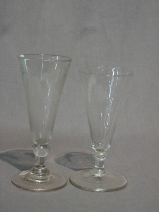 A pair of 18th Century etched funnel shaped glasses 5"