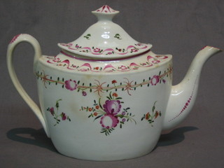 An 18th Century pottery tea pot with famille rose style decoration, the base marked 1191