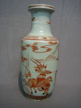 An Oriental porcelain vase of club form decorated court figures, the base with 6 character signature mark 18"