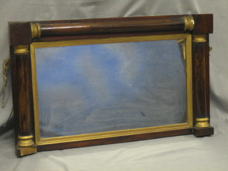 A 19th Century rectangular plate over mantel mirror contained in a mahogany frame with column decoration 31" (1 plinth missing)