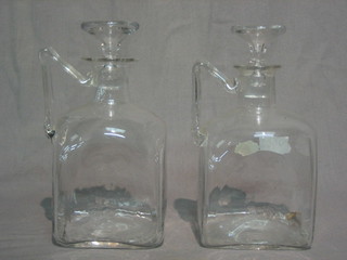 A pair of square Whitefriars style decanters and stoppers 7"