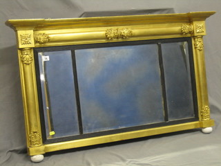 A Regency triple plate over mantel mirror contained in a gilt frame 46"