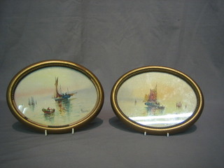 Weedon?, pair of oval watercolours "Fishing Boats 6"