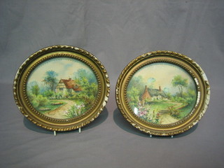 Weedon?, pair of watercolour drawings "Country Cottages" 6" oval