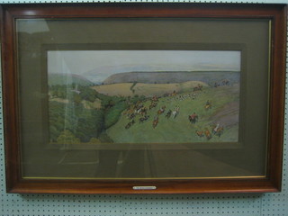 Cecil Aldin, a coloured hunting print "The Devon and Somerset" signed in the margin  12" x 26"