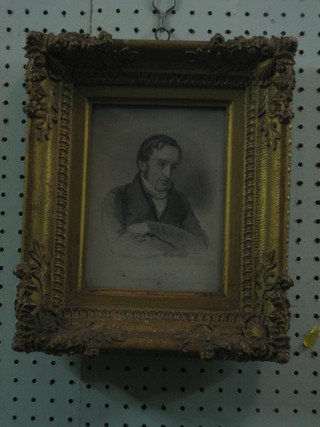 A 19th Century head and shoulders pencil drawing of a gentleman 8" x 5" contained in a gilt frame