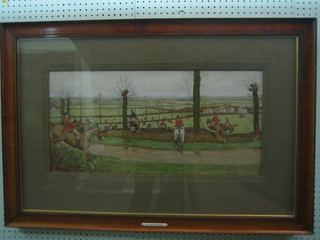 Cecil Aldin, a coloured hunting print "The Vale of the White Horse" (Cricklade) 12" x 26" signed in the margin