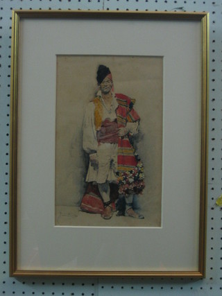 A 19th Century watercolour drawing "Standing Greek Gentleman" 13" x 8" indistinctly signed