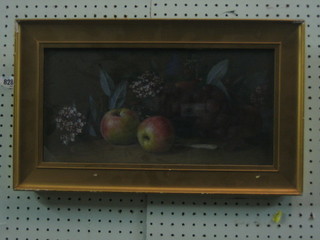 G H Guidley?, 19th Century watercolour drawing, still life study "Grapes and Apples" signed to top left hand corner, 8" x 16" 