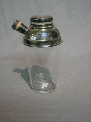 An Art Deco glass and silver plated cocktail shaker