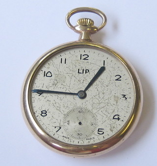 A gentleman's half hunter dress pocket watch by Lip with silvered dial and Arabic numerals contained in a 9ct gold case