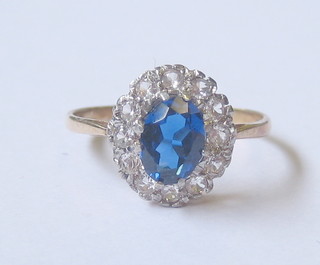 A lady's 9ct gold dress ring set blue and white stones