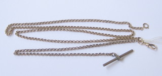 A gilt metal multi-link guard chain 24" and a gilt metal multi-link watch chain 10"