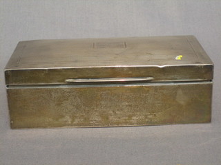 A silver cigarette box with hinged lid, the top inscribed Frank 1931 6"