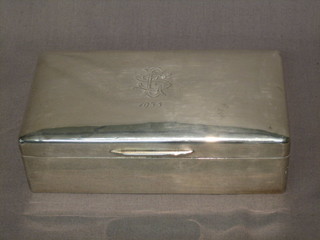 An Art Deco plain silver cigarette box with hinged lid and with Jubilee hall mark London 1934