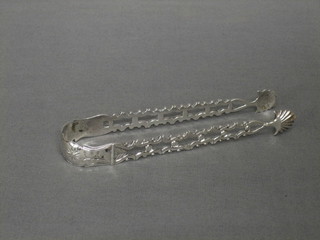 A pair of Georgian pierced silver sugar tongs, London 1780