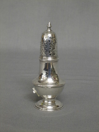 A George II plain silver pepper, London 1755, 2 ozs