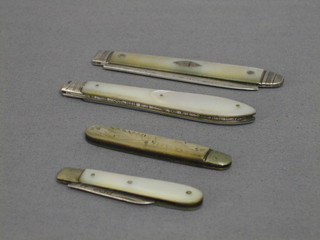 5 various silver bladed fruit knives with mother of pearl grips