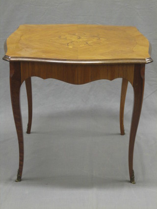 A  20th Century French Kingwood inlaid shaped occasional table, raised on cabriole supports 24"