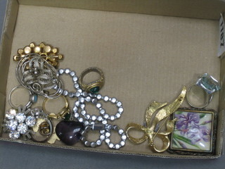 A Limoges porcelain floral brooch and a collection of various costume jewellery
