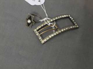 A 19th Century shoe buckle set brilliants and a silver dress ring