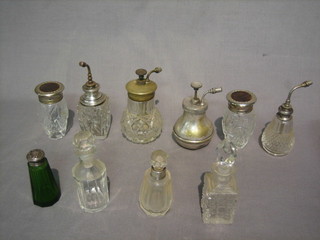 A Victorian faceted green glass scent bottle 3", 3 cut glass scent bottles with stoppers, 2 other scent bottles, 4 cut glass perfume atomisers