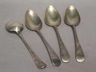 4 George III silver Old English pattern table spoons, London 1795 by Peter and Ann Bateman 9 ozs