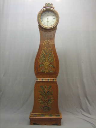 A 19th Century Swedish longcase clock the 12" circular dial marked Aells Mora, contained in a painted pine case 83"