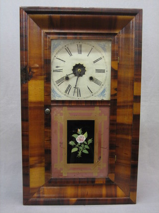 An American 30 hour wall clock with square painted dial contained in a mahogany case by Jerome & Co