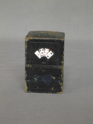 2 packs of Edwardian French playing cards contained in a leather card case with enamelled cards to the top by Tiffany & Co, Union Square (1 set of cards unopened) 