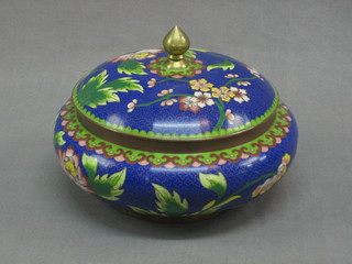 A 20th Century blue ground cloisonne bowl and cover 5"