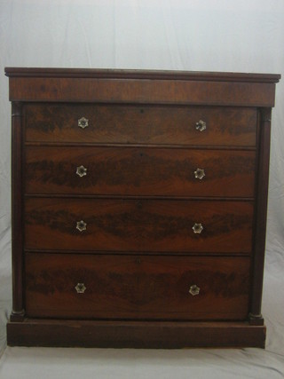 A 19th Century mahogany chest of 2 short and 3 long drawers with crossbanded top and inlaid satinwood stringing, raised on splayed bracket feet 41"