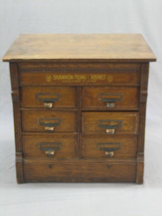 A Victorian oak filing chest with moulded cornice, fitted 6 long drawers by Shannon - "The Shannon Filing Cabinet", 25"