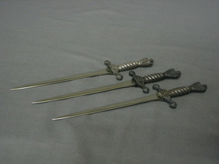 3 paper knives in the form of  Naval dirks with 6" blades