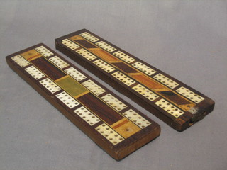 2 19th Century inlaid mahogany and ivory cribbage boards  9"