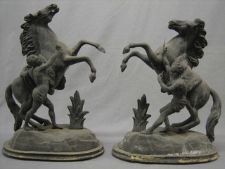 A pair of 19th Century spelter figures of Marley horses 17"