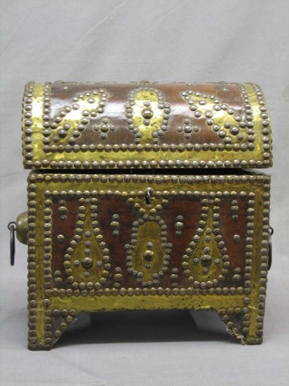 A 19th Century Eastern domed hardwood  leather bound and studded casket with hinged lid 12"