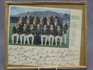 A colour photograph of the 1964 Australian cricket team with facsimile signatures 8" x 9 1/2"
