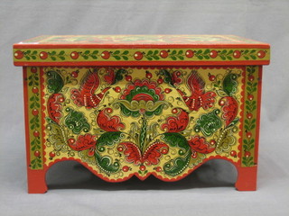 A 20th Century rectangular Russian pine painted box decorated figures 16"