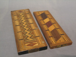 2 Inlaid cribbage boards 11" and 10"