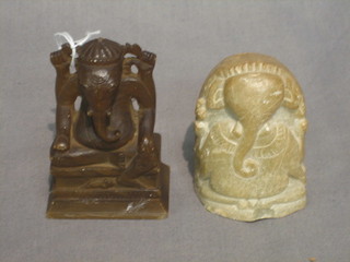 A carved soapstone figure of an elephant 3" and 1 other 3"